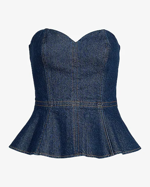 Denim Sweetheart Peplum Tube Top | Express