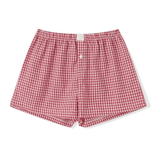 Y2k Boxer Shorts for Women Micro Pajamas Shorts Gingham Plaid Checkered Pj Sleep Shorts Low Rise Lounge Shorts (Gingham Red, M) | Amazon (US)