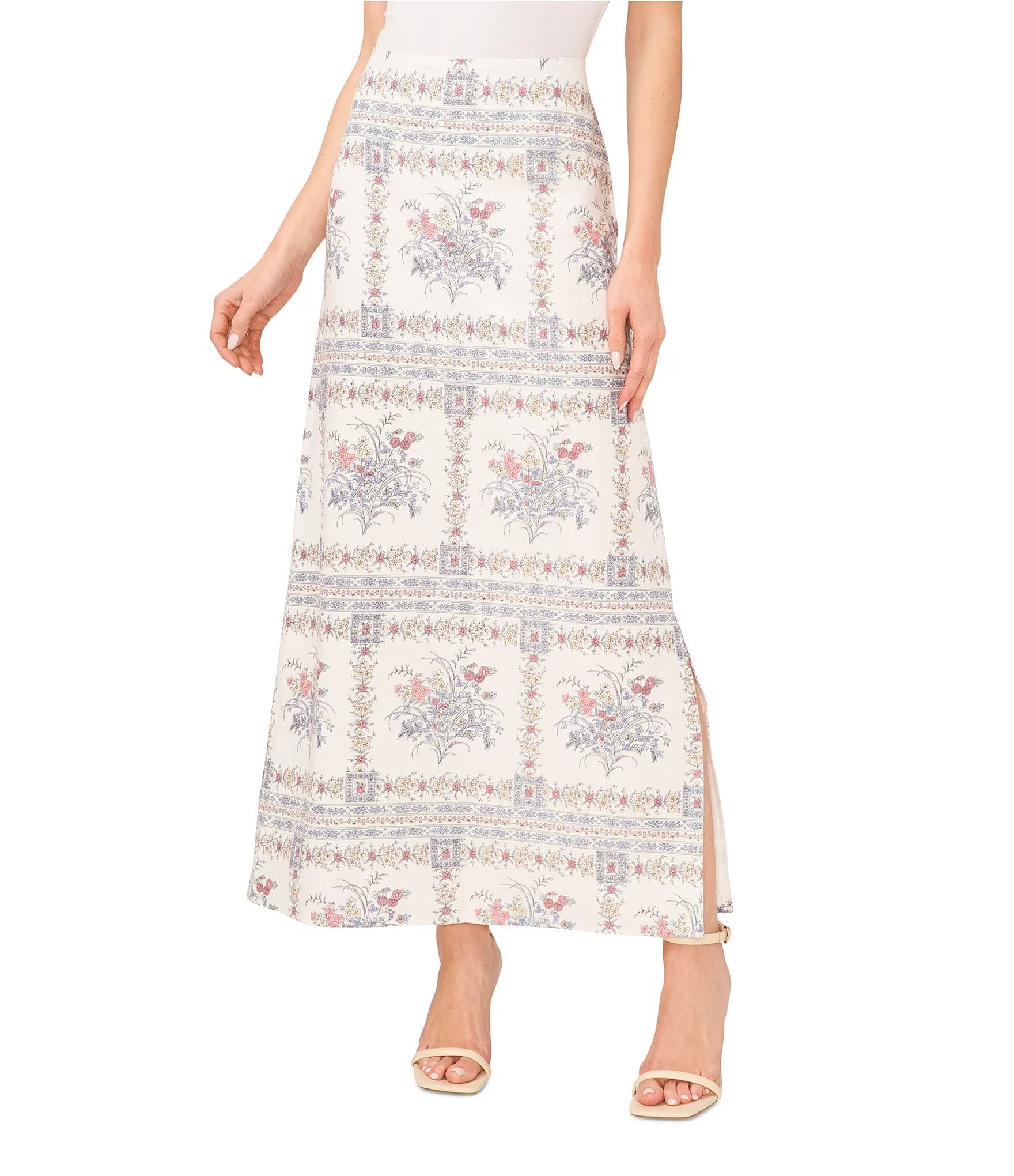 CeCe Floral Tapestry Print Side Slit Linen Maxi Skirt | Dillard's | Dillard's