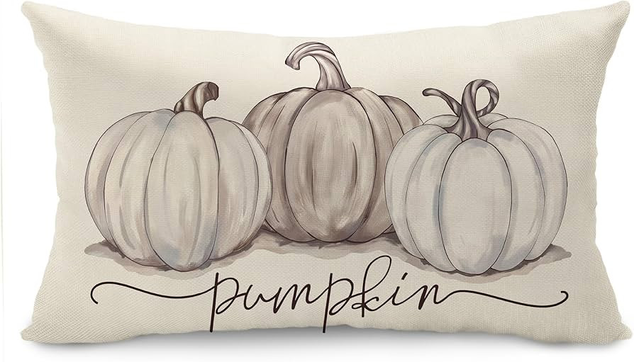 DFXSZ Fall Pillow Covers 12x20 Inch Fall Autumn Thanksgiving Ink Painting Grey White Pumpkins Lum... | Amazon (US)