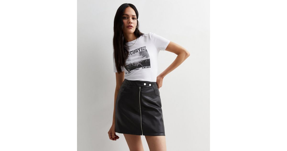 Black Leather-Look Zip Front Mini Skirt | New Look | New Look (UK)