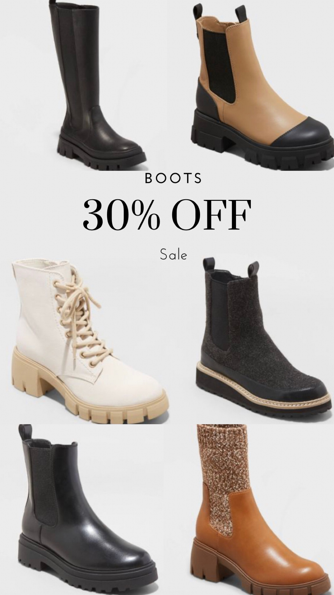 30% off boots for fall/winter! If you’ve been wanting to try some of the trendier styles this year without the price tag now is a great time to get them.. all styles are under $40. 

Shoe sale // boots // Chelsea boots // lug-sole boots // combat boots // trendy boots for fall // Sherpa boots // chunky boots // fall boot trends // winter boot trend 

#LTKsalealert #LTKshoecrush #LTKunder50