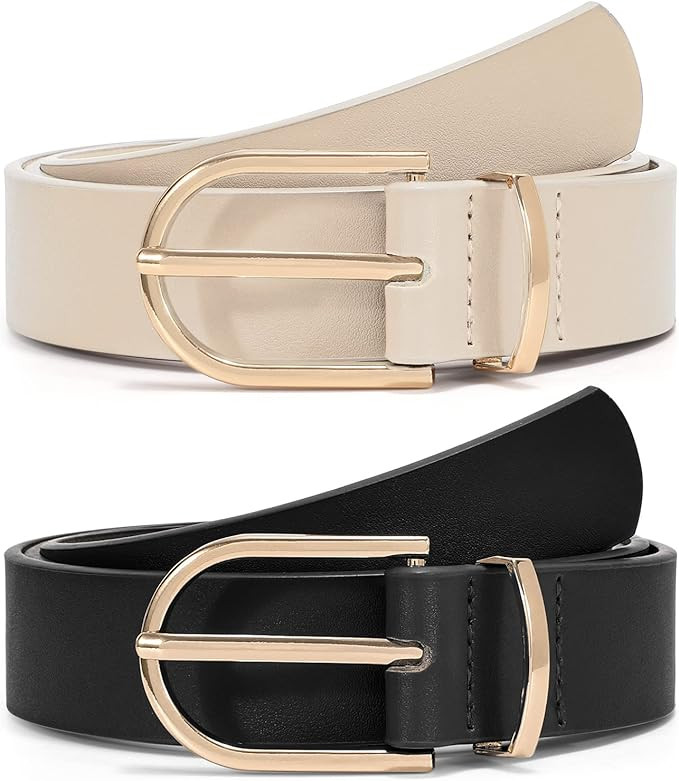 VONMELLI 2 Pack Women's Belts for Jeans Pants Fashion Gold Buckle Ladies Dress Belt | Amazon (US)