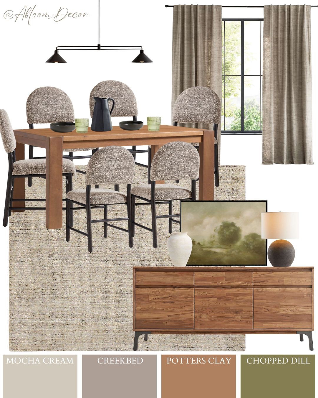Warm wood tones, cozy neutrals, and just the right amount of contrast—this dining room mood board is all about easygoing comfort.

#LTKHome #LTKStyleTip