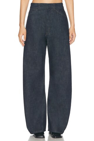 Lemaire High Waisted Curved Leg Jeans in Denim-Dark | FWRD 