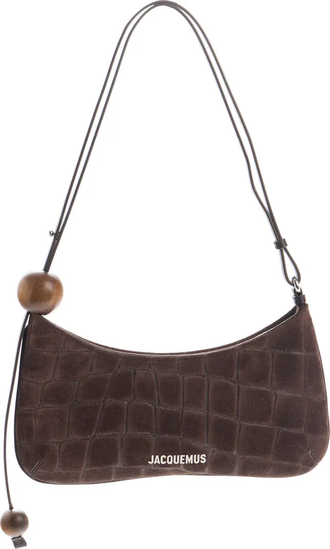 Le Bisou Perle Croc Embossed Suede Shoulder Bag | Nordstrom