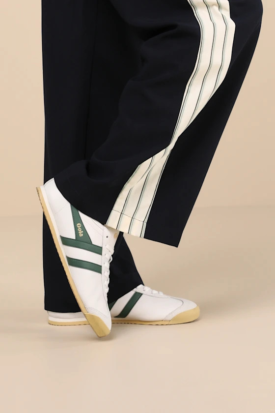 Race White and Evergreen Leather Lace-Up Sneakers | Lulus