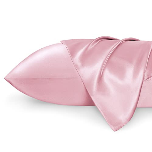Bedsure Satin Pillowcase 2 Pack Similar to Silk Pillow Cases Standard Size, Pillow Case for Sleeping Women with Envelope Closure, Gifts for Women Men, Pink, 20x26 Inches | Amazon (US)
