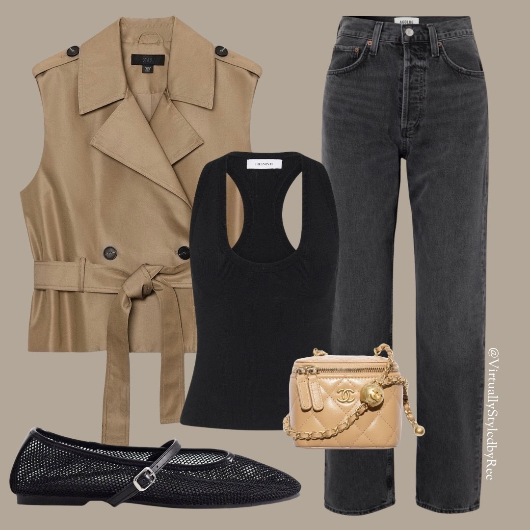 Effortless neutral chic 🤎

A classic combo you’ll wear on repeat: relaxed straight-leg denim, a sleek black tank, and a tailored trench vest for that polished-but-easy vibe. Finished with comfy mesh flats and a mini quilted bag for everyday errands, coffee runs, or casual meetings.

Everything is linked so you can shop the look ✨ 

#LTKspring #LTKuk #LTKeurope