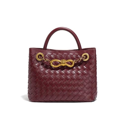 BBLING Women's Handmade Woven Evening Bag Leather Shoulder Clutch Fashion Crossbody Bag Daily Matching Bag (Burgundy) | Amazon (US)