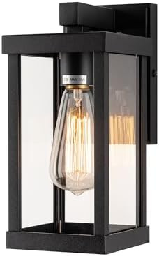 mirrea 11" Classic Outdoor Wall Sconce 1 Light in Matte Black Rectangular Metal Frame and Clear G... | Amazon (US)