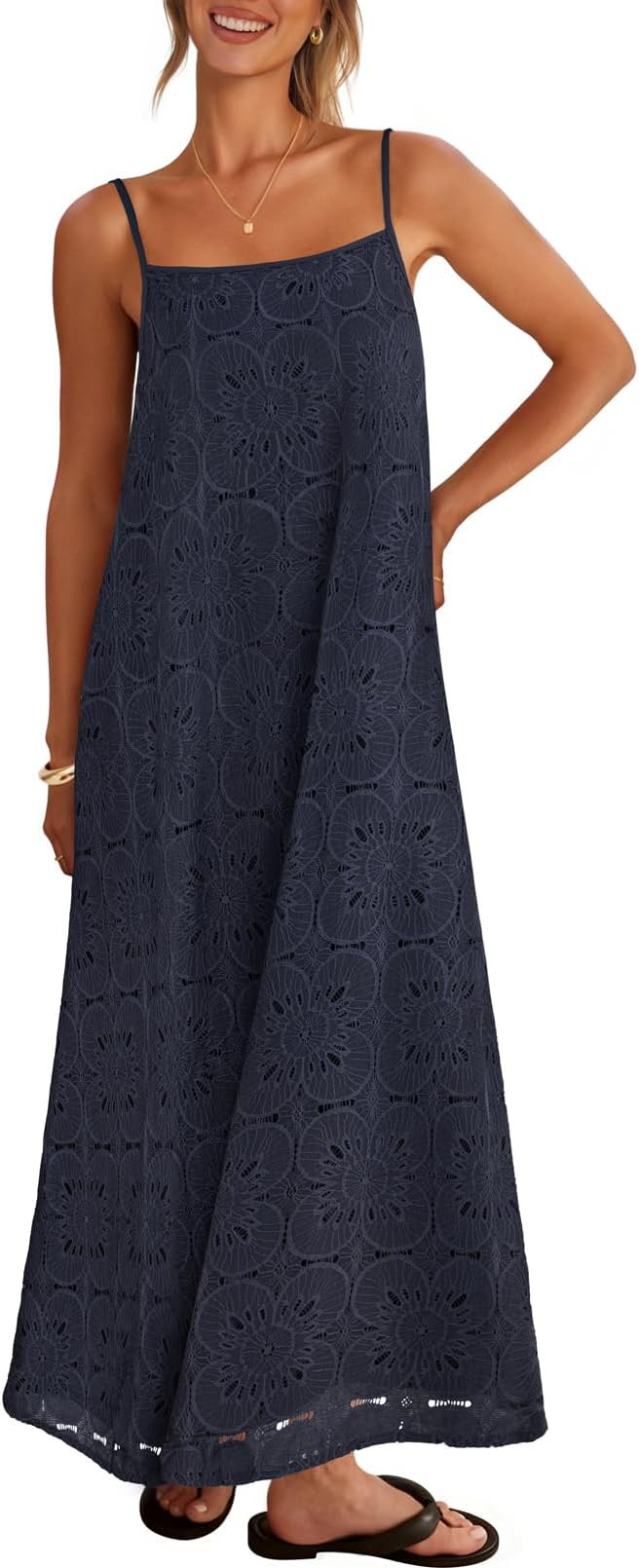 MEROKEETY Women's Summer Spaghetti Straps Sundress 2026 Casual Sleeveless Floral Lace Eyelet Boho... | Amazon (US)