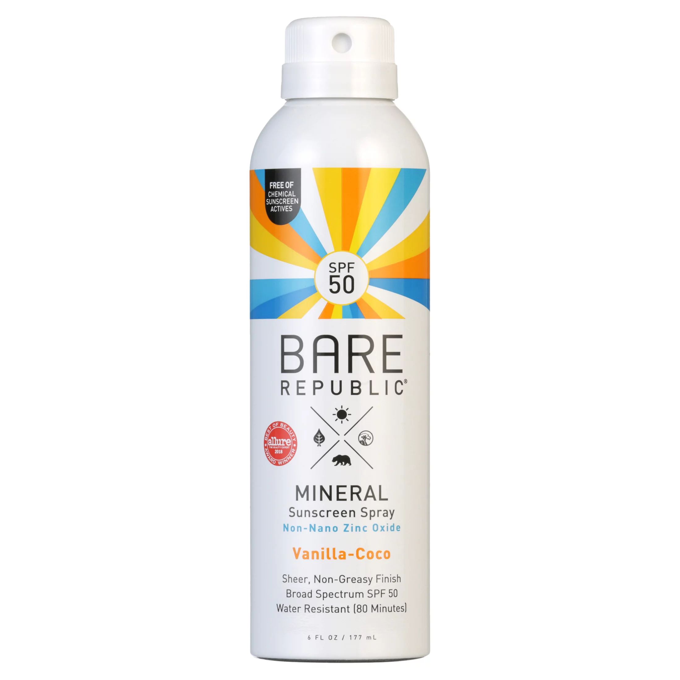 Bare Republic Mineral SPF 50 Sunscreen Body Spray, Vanilla Coco, 6 fl oz - Walmart.com | Walmart (US)