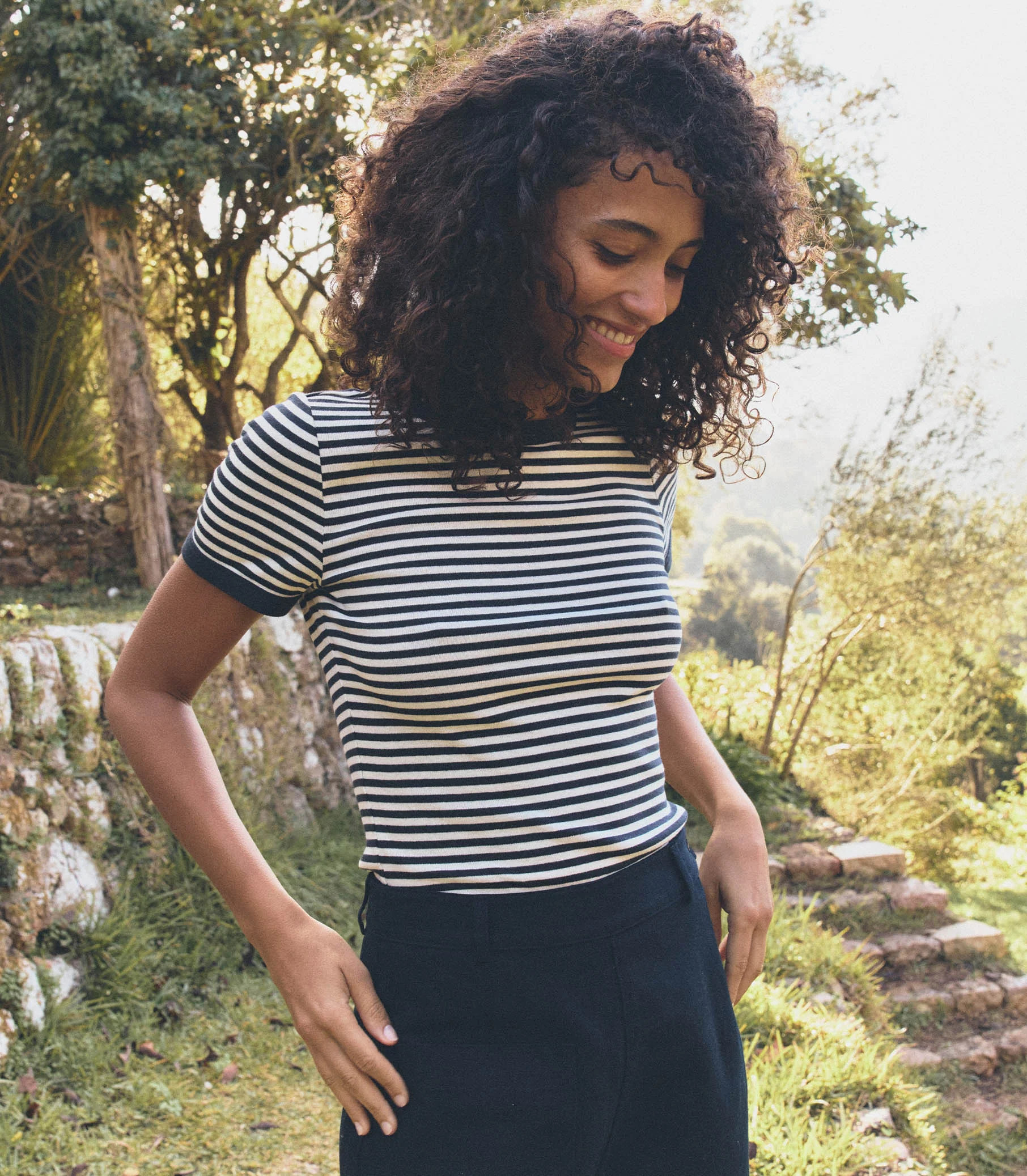 Vivi Tee - Navy Nantucket Stripe | DÔEN | DOEN