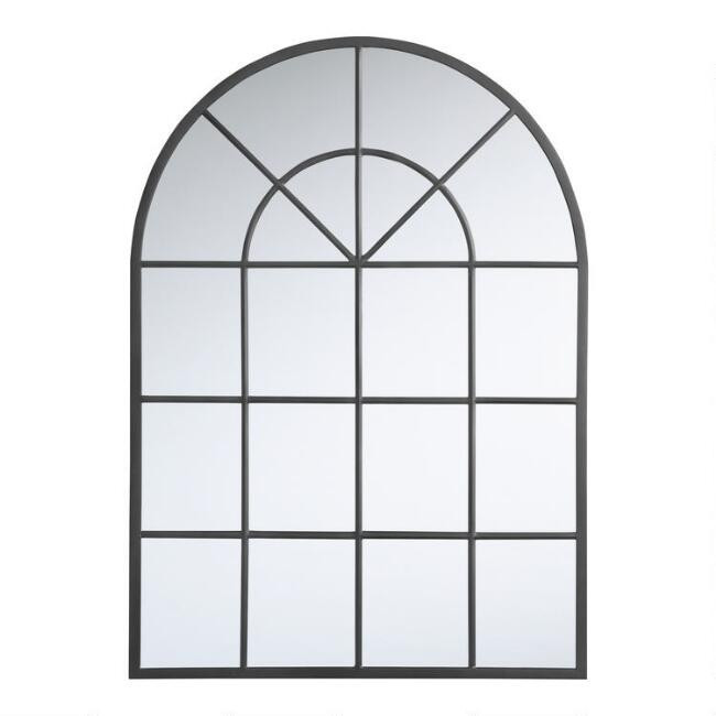 Black Metal Windowpane Arched Wall Mirror | World Market
