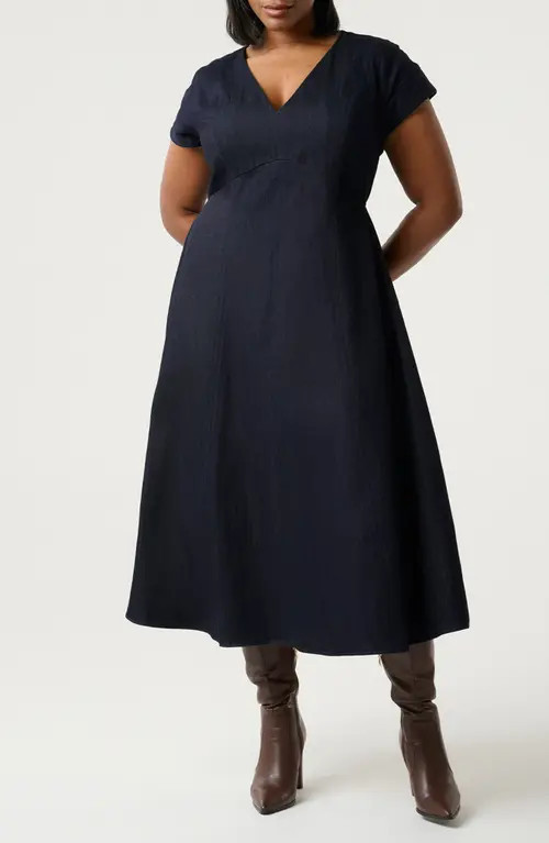 Estelle Abbie Fit & Flare Cotton Midi Dress in Indigo Noir at Nordstrom, Size 20W | Nordstrom