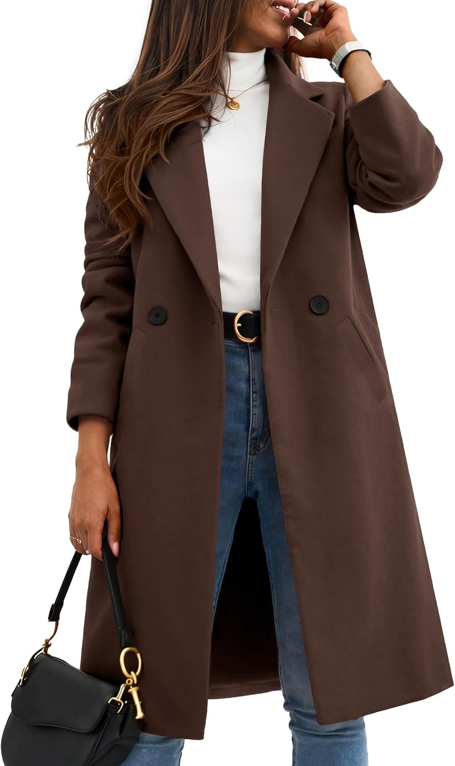 Zeagoo Women Winter Wool Coat Notch Lapel Single-Breasted Mid Long Peacoat | Amazon (US)