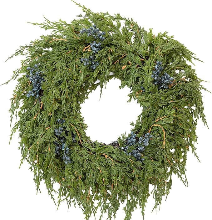 16" Real Touch Cedar Wreath for Front Door, Large Artificial Greenery Door Wreath with Blueberry ... | Amazon (US)