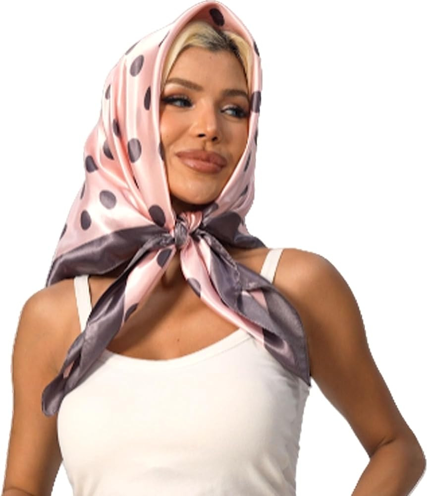 Polka Dot Print Satin Head Scarf for Women Like Silk Scarf for Hair Wrapping Bandanas Square Shaw... | Amazon (US)