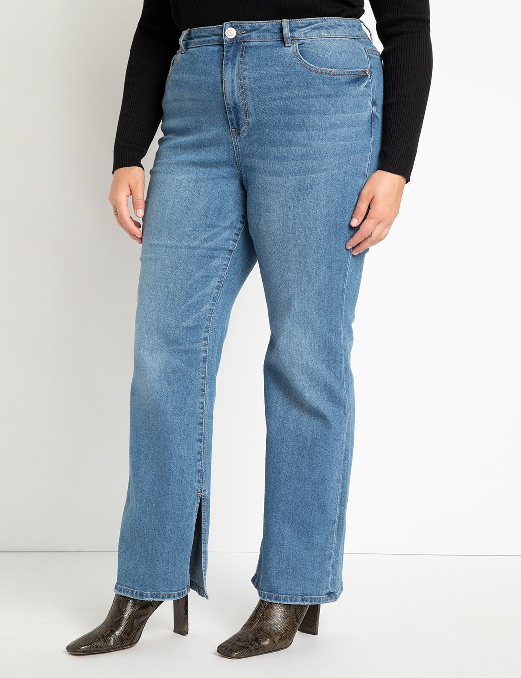 Gena Fit Split Inseam Hem Straight Leg Jean | Eloquii