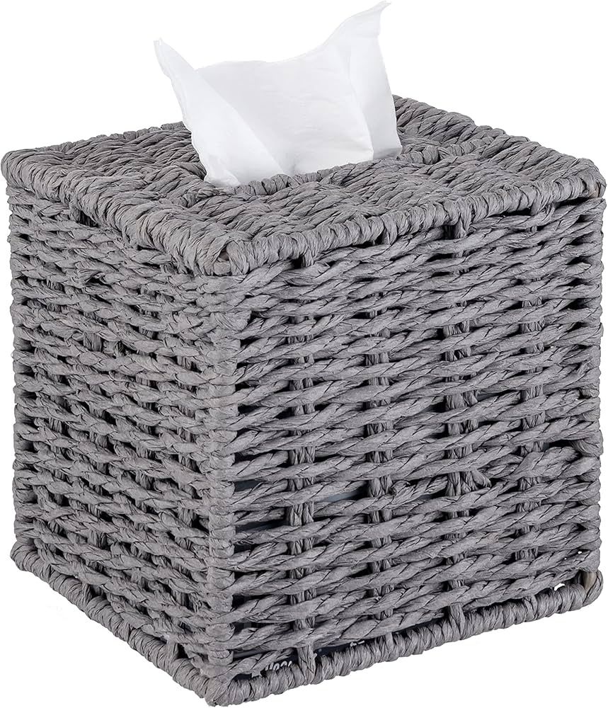 MyGift Decorative Gray Woven Square Tissue Box Cover Holder with Easy Refill Open Bottom, Bathroo... | Amazon (US)