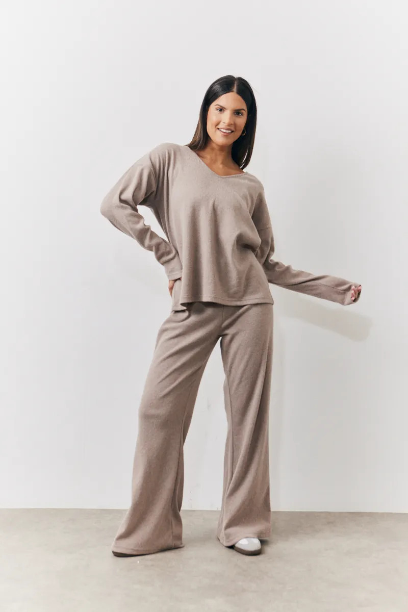 Brushed Rib Flare Leg Co Ord Trouser | In The Style