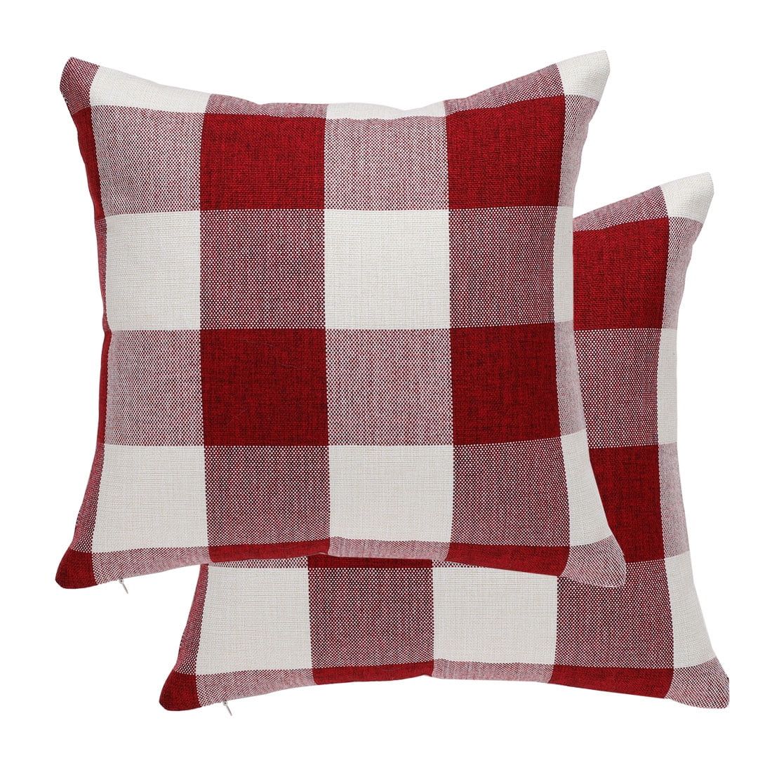 PiccoCasa Cotton Linen Retro Plaid Throw Pillow Covers 18"x18", Red, White, 2 Pack | Walmart (US)