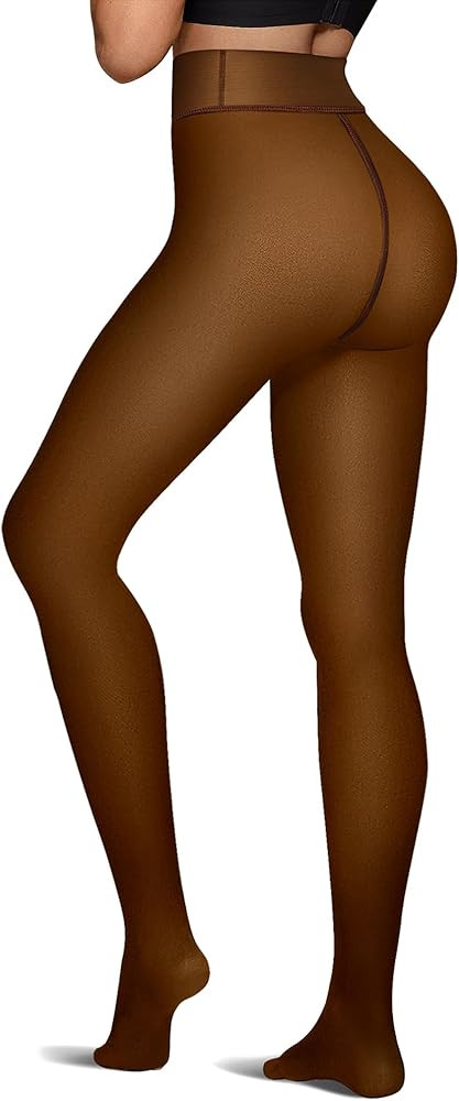 OEAK Womens Fleece Lined Tights Sheer Fake Translucent Pantyhose Thermal Tights High Waisted Foot... | Amazon (US)