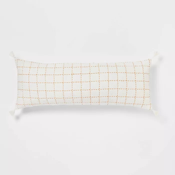 Oblong Oversized Texture Pick Stitch Plaid Decorative Throw Pillow Cream - Threshold™ | Target