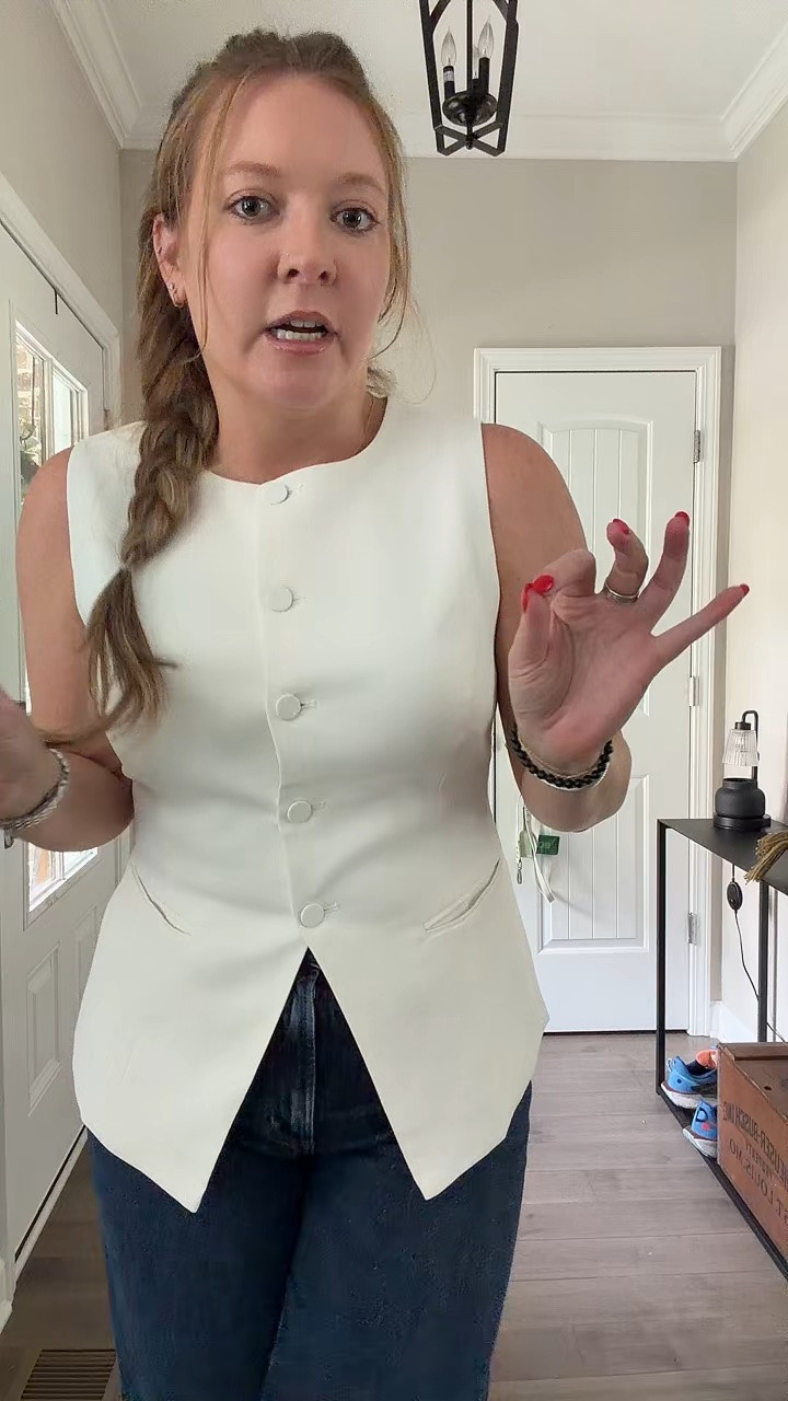 White tailored vest / tts wearing a medium 
Wide leg cropped jeans - tts wearing a 29
Brown sandal heels 
Two tone watch 
Two tone bracelet and ring 
Evil eye necklace

#LTKootd #LTKdayinmylife #LTKWorkwear
