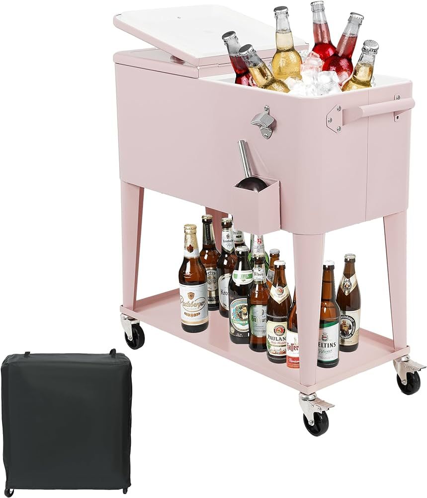 80 Quart Rolling Cooler Cart with Wheels,Portable Ice Chest with Waterproof Cooler Cart Cover,Out... | Amazon (US)