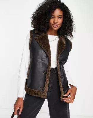 Urbancode faux shearling vest in brown | ASOS (Global)