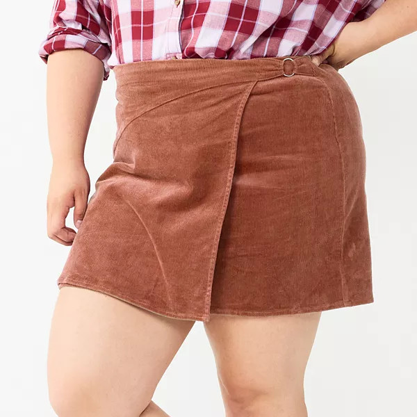 Juniors' Plus Size SO® Side Buttoned Faux Wrap Mini Skirt | Kohl's