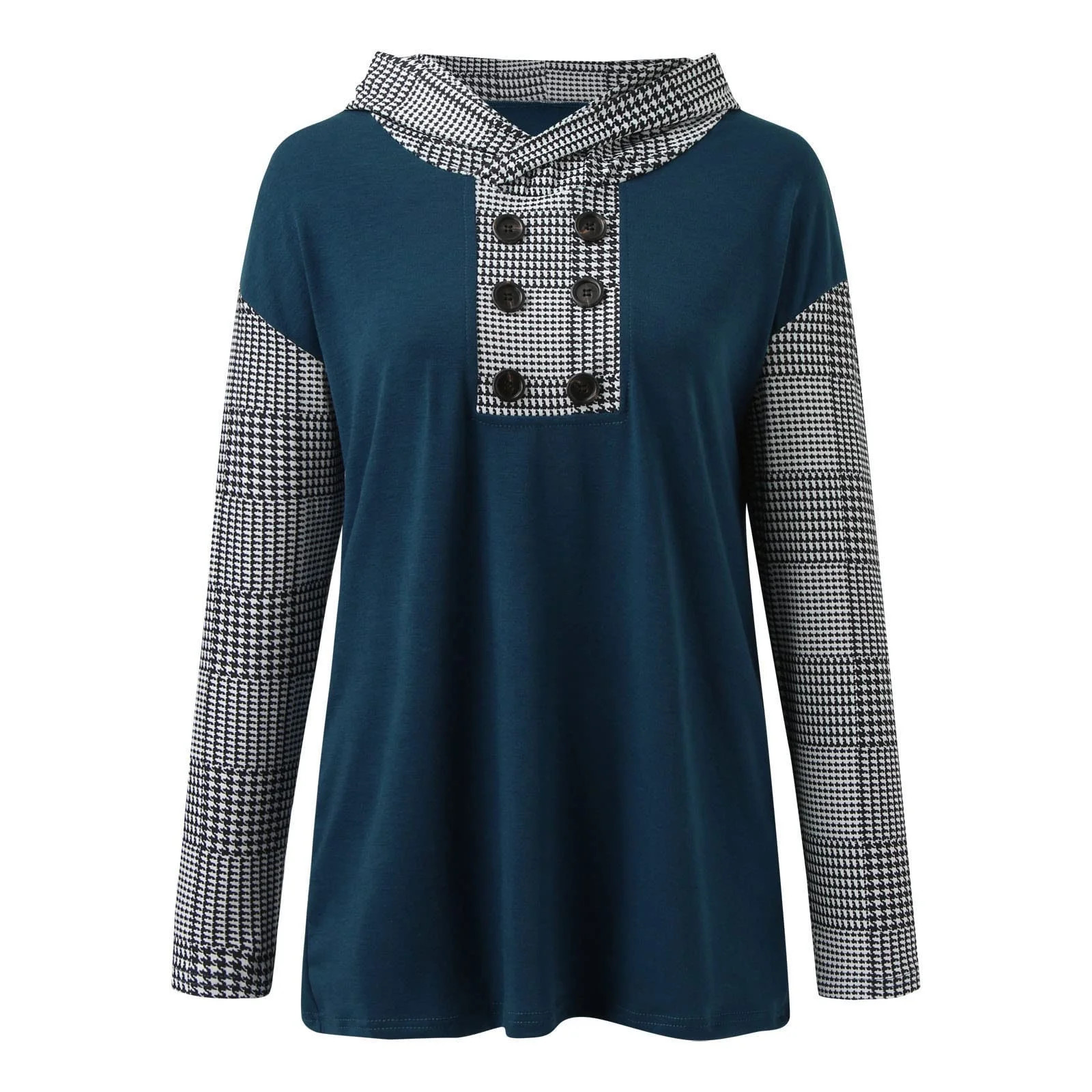 Time and Tru Womens Fashion Long Sleeve Hooded Plaid Print Sweatshirt Button Women Tops Blouse,wh... | Walmart (US)