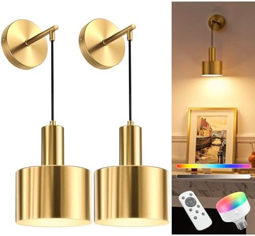Battery Operated Wall Sconce Set of 2, Gold Wireless Rechargeable Wall Lights with 5200mAh Dimmab... | Amazon (US)