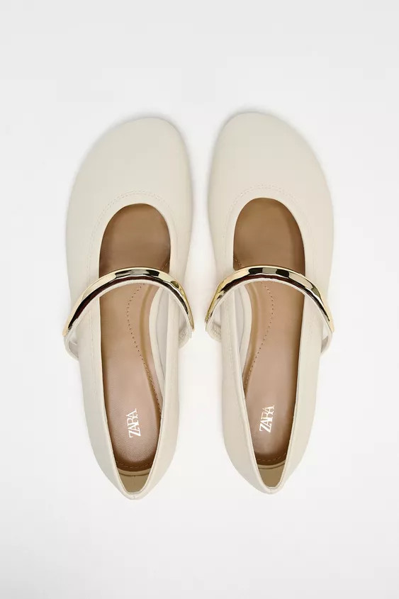 Mary Jane shoes with strip with metallic appliqué detail. Rounded toe. Sole height: 0.2 inches (... | Zara US