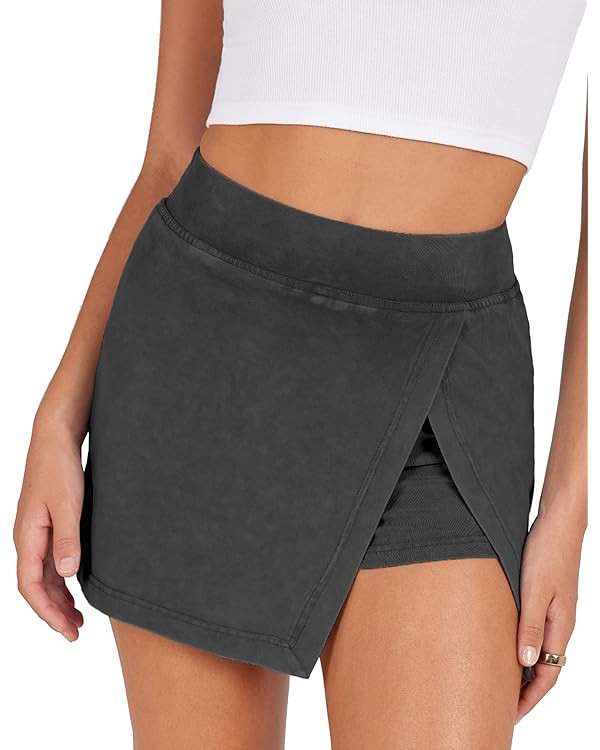 Ailoqing Women's Mini Skirt Stretchy Mid-Waist Side Slit Fitted Bodycon Short Skirt with Shorts U... | Amazon (US)