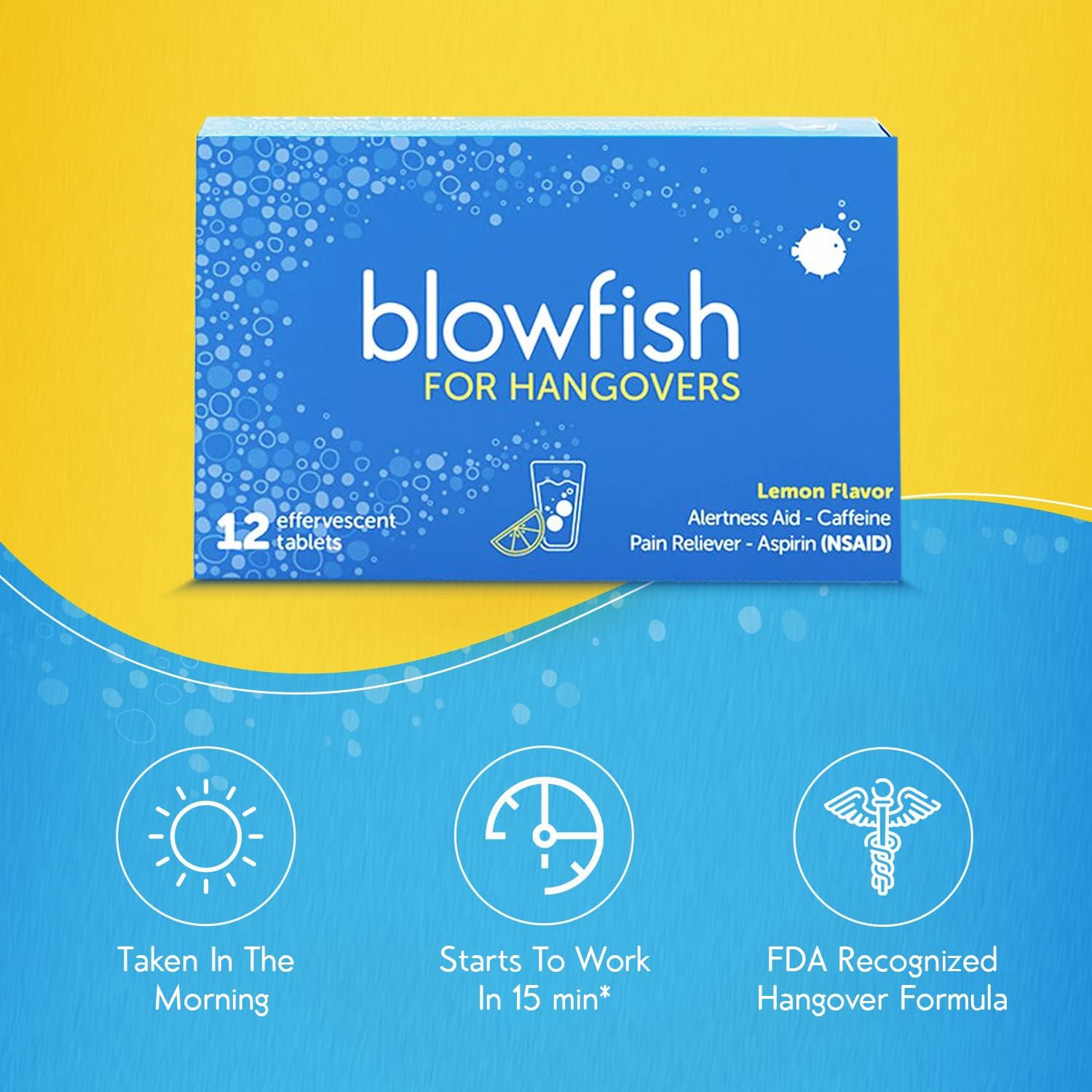 Blowfish for Hangovers - Fast Hangover Relief in 15 Minutes | Headache Relief, Energy, and Hydration in One Step | Single Box | Amazon (US)