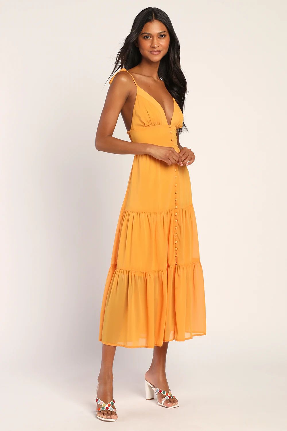 Everlasting Sight Orange Tie-Strap Midi Dress | Lulus (US)