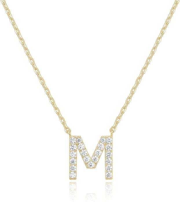 PAVOI 14K White Gold Plated Cubic Zirconia Initial Necklace | Letter Dainty Necklaces for Women | Amazon (US)