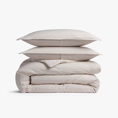 King/California King Relaxed Linen Stripe Duvet Cover & Sham Set Petal & Parchment - Parachute for Target | Target