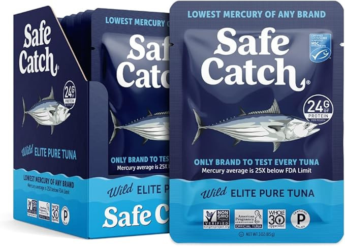 Safe Catch Elite Tuna Wild-Caught Lowest Mercury Tuna Fish Pouch Gluten-Free Keto Food Non-GMO Ko... | Amazon (US)