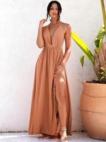 LOVE&LEMONADE Tied Backless Split Thigh Longline Dress | SHEIN