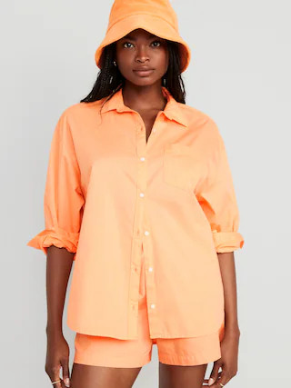 Oversized Poplin Boyfriend Shirt for Women | Old Navy (US)