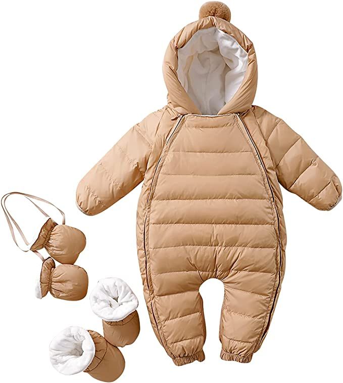 Bebone Newborn Baby Hooded Winter Puffer Snowsuit with Shoes and Gloves | Amazon (US)