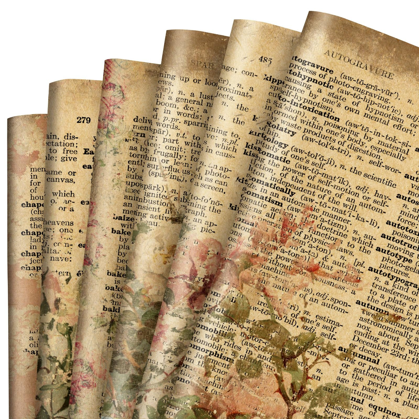 12 Sheet Vintage Floral Wrapping Paper Retro Newspaper Kraft Gift Wrap Bulk Folded Flat Rose Flow... | Amazon (US)