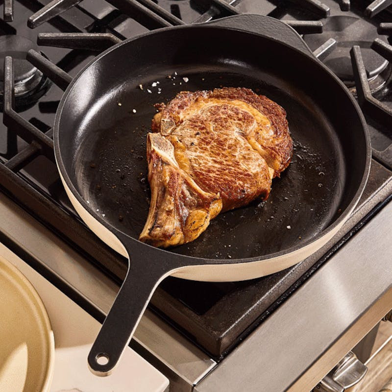 Caraway 12"" Enameled Cast Iron Large Skillet in Cream I No Seasoning Required | Caraway