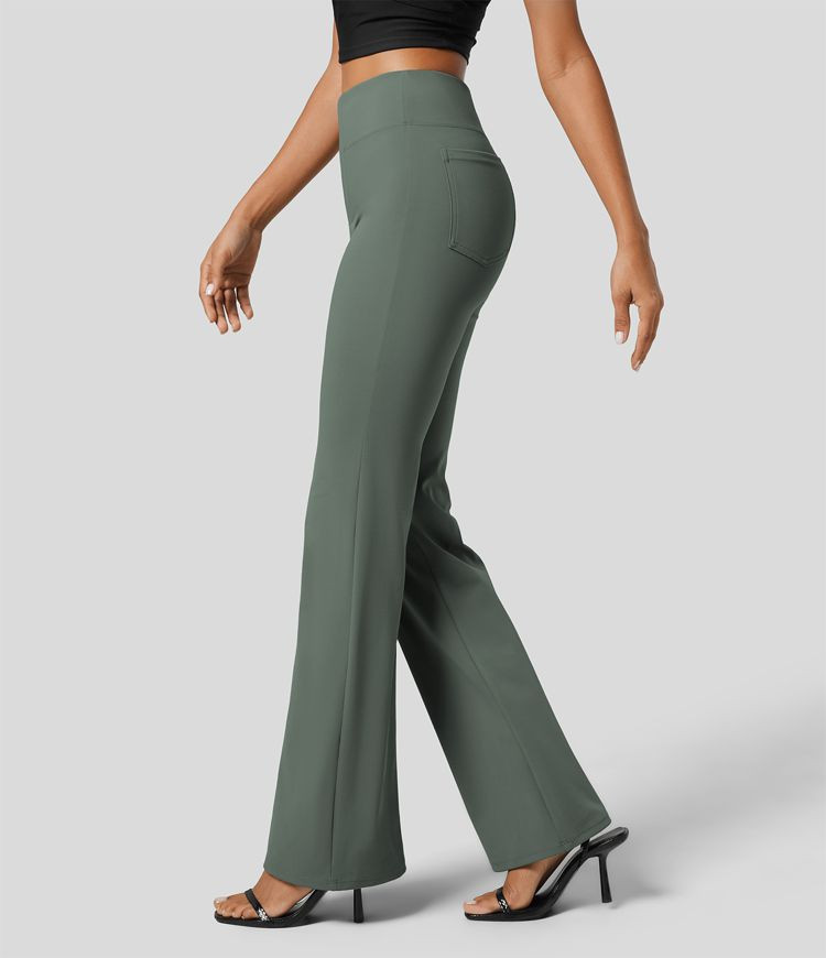High Waisted Back Side Pocket Slight Flare Work Pants | HALARA