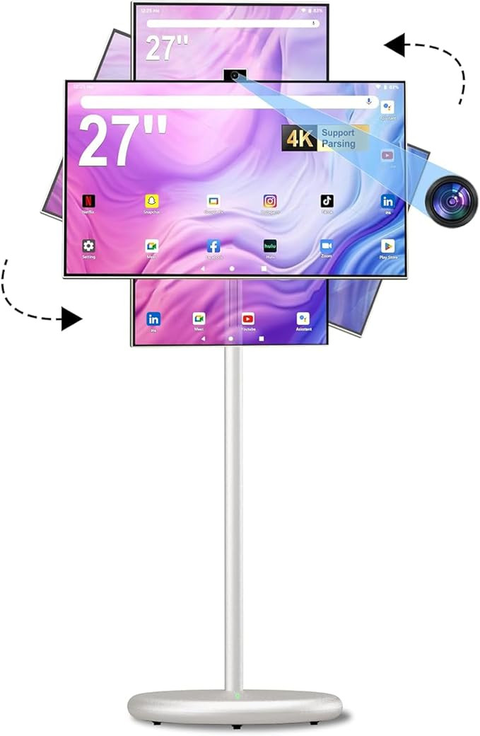 27" FHD Smart Portable TV, Rolling TV on Wheels, Android 15 OS, 6G +128GB Storage, Portable Touch... | Amazon (US)