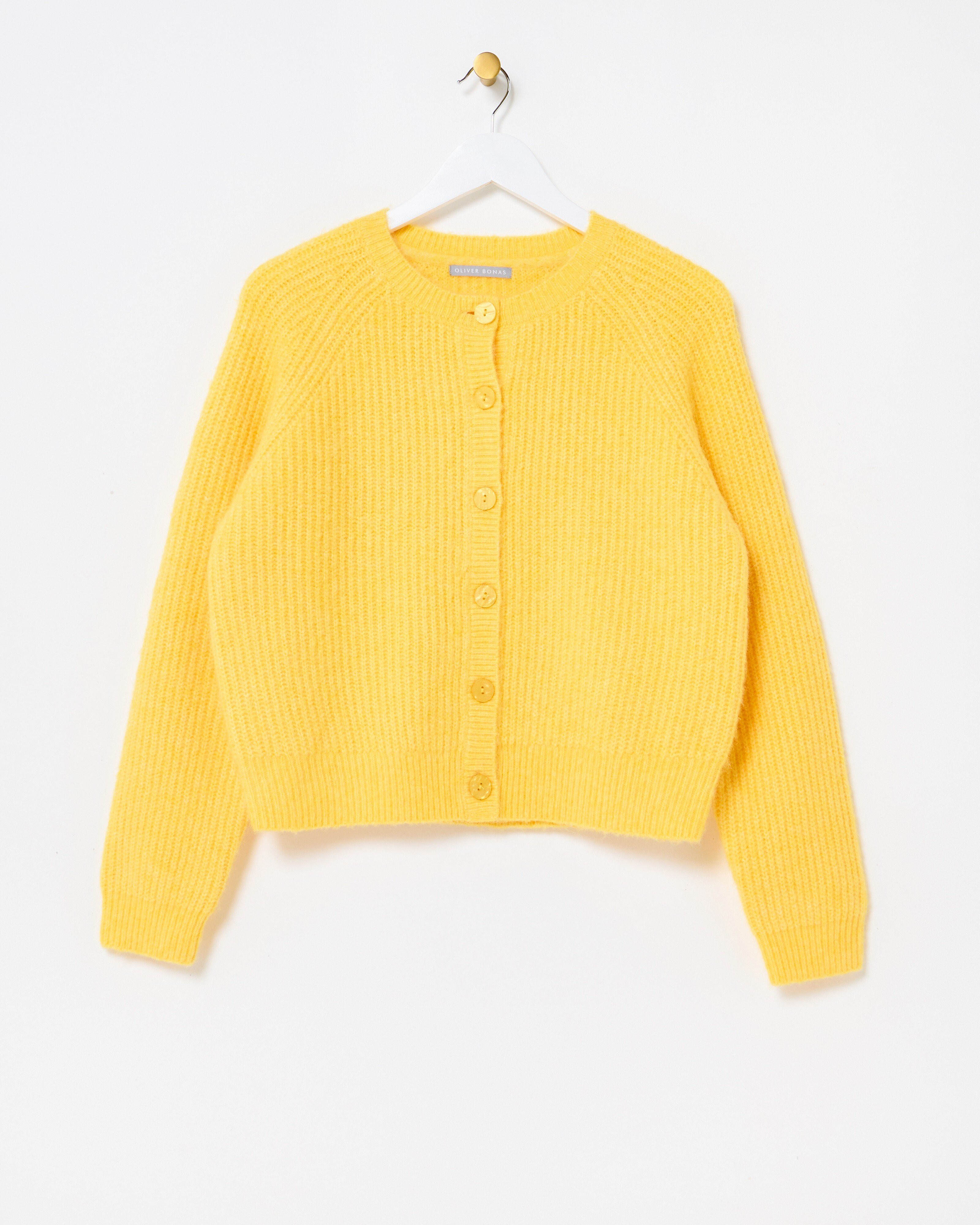 Yellow Ribbed Crew Neck Knitted Cardigan | Oliver Bonas | Oliver Bonas (Global)